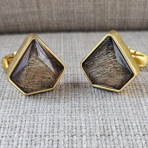 Other - Men Cuff Links Brown Faux Stone Gold Tone Fashion Jewelry Cuff Stud Cufflink New